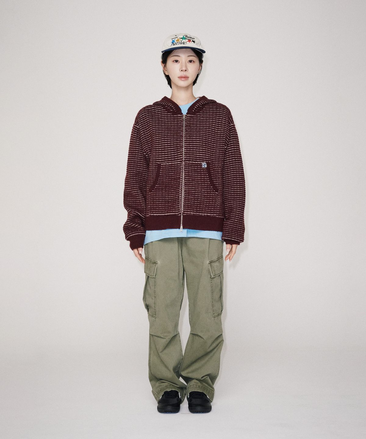 유니버스 가먼트(UNIVERSE GARMENT) 투웨이 후드 니트 집업_BURGUNDY