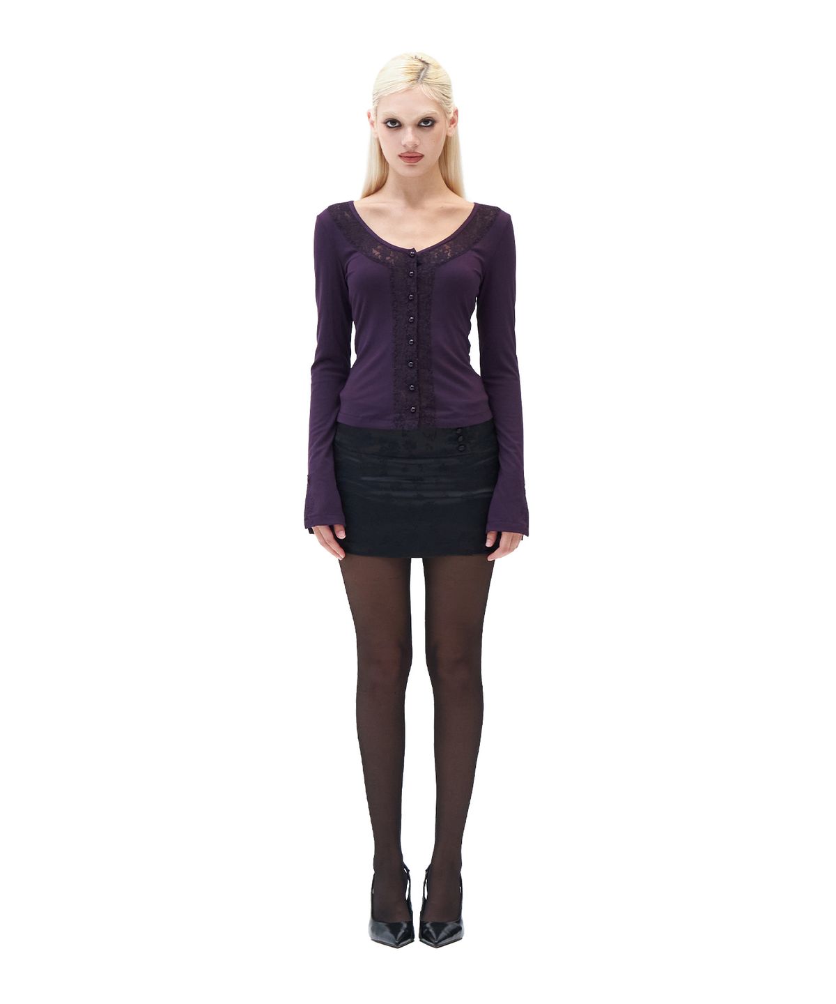 힐다(HILLDA) Floral Satin mini Skirt [Black]