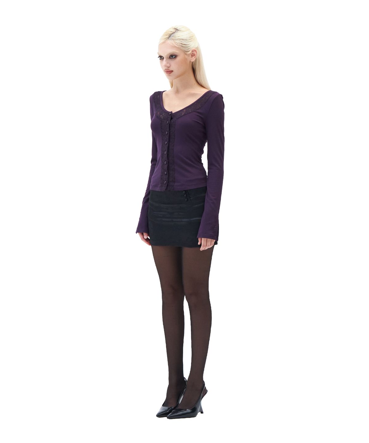 힐다(HILLDA) Floral Satin mini Skirt [Black]