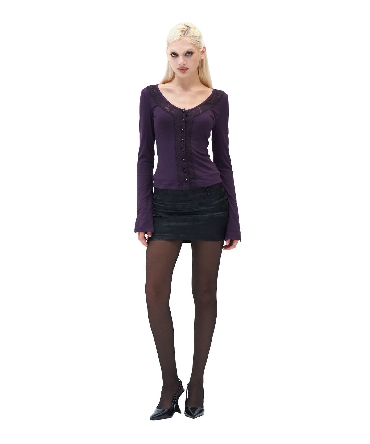 힐다(HILLDA) Floral Satin mini Skirt [Black]
