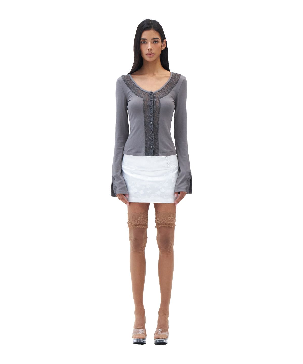 힐다(HILLDA) Floral Satin mini Skirt [White]