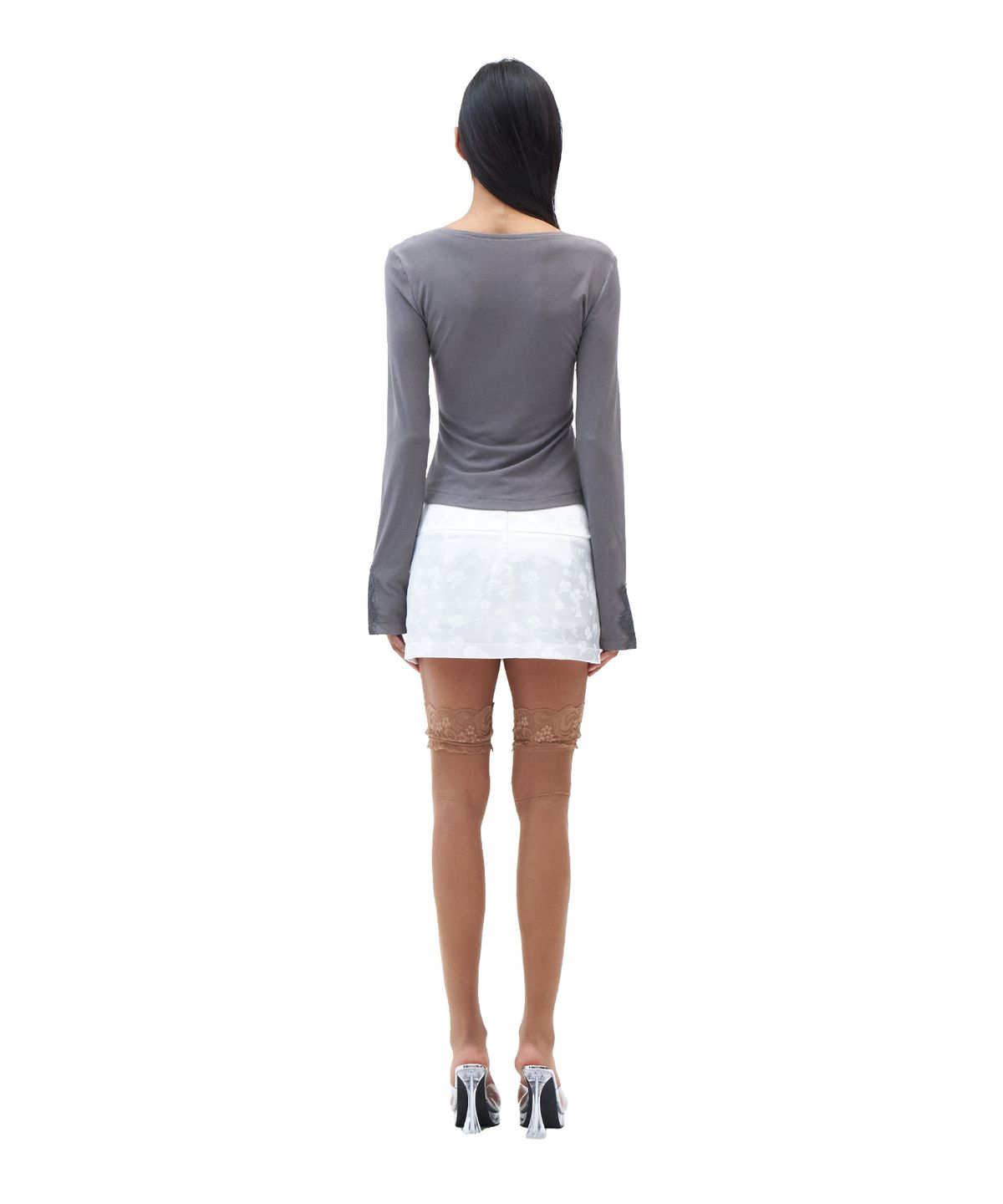 힐다(HILLDA) Floral Satin mini Skirt [White]
