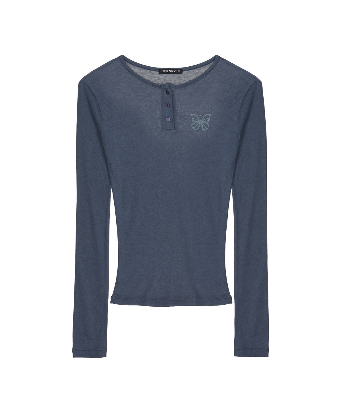 닉앤니콜(NICK&NICOLE) BUTTERFLY HENLEYNECK SLEEVE TOP_DUSTY BLUE