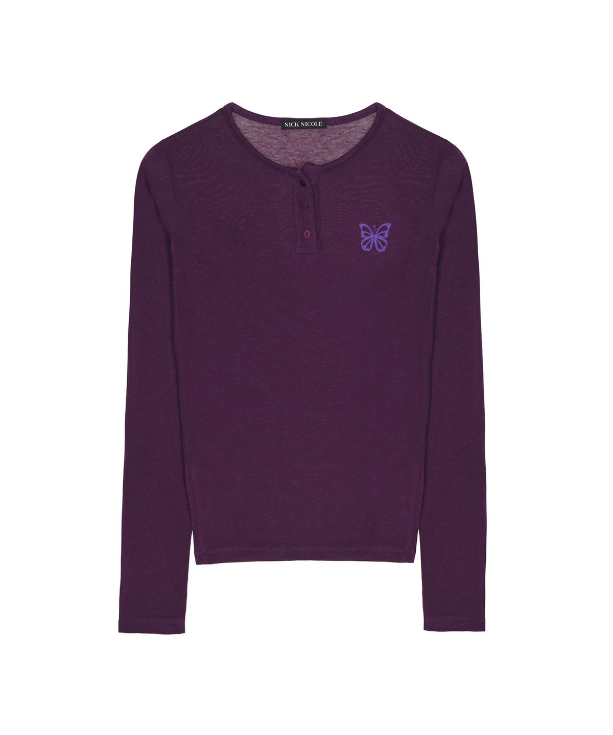 닉앤니콜(NICK&NICOLE) BUTTERFLY HENLEYNECK SLEEVE TOP_PURPLE