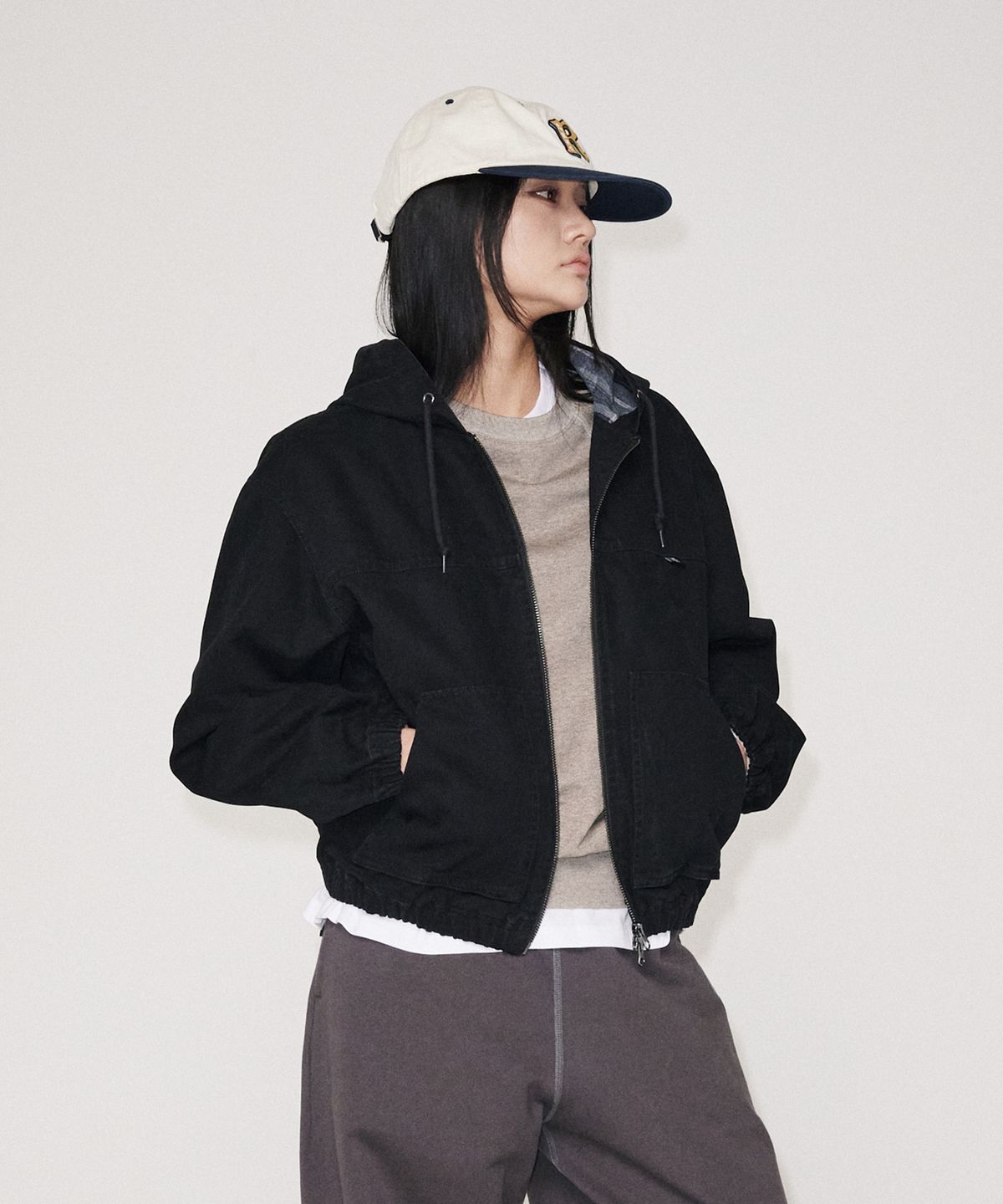 유니버스 가먼트(UNIVERSE GARMENT) 워시드 후드 워크 자켓_CHARCOAL