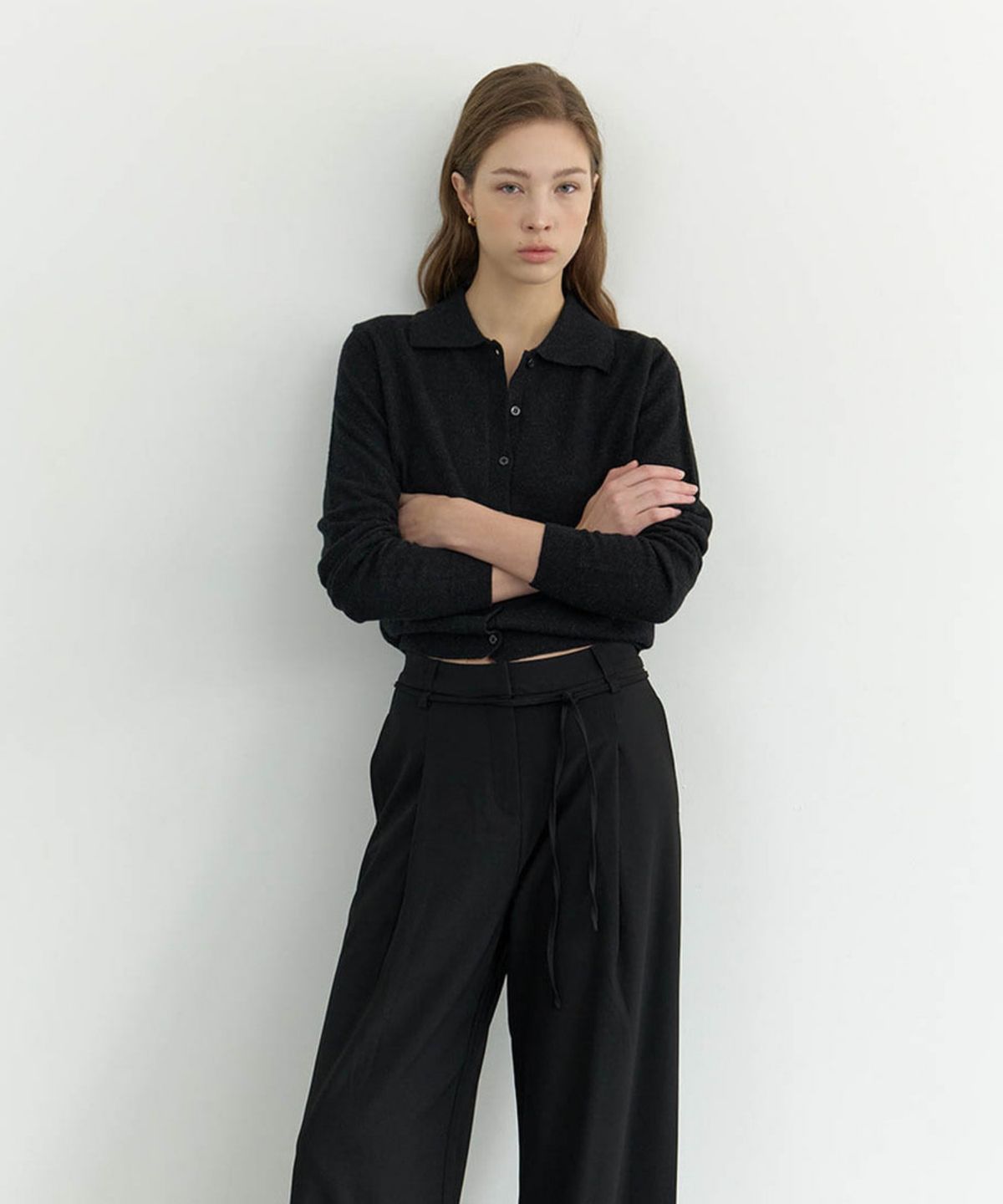 그노노이(GNOHNOEY) 메리노 wool 카라 가디건 (Charcoal)