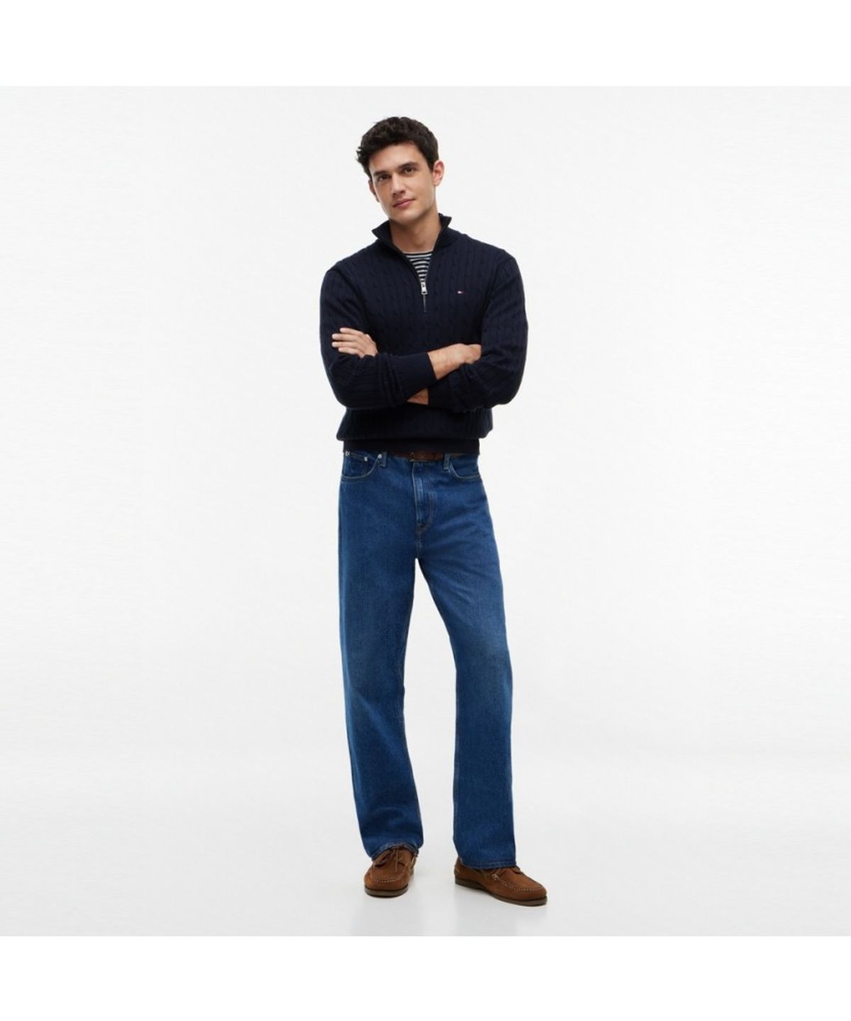 타미힐피거(TOMMY HILFIGER) 클래식 코튼 케이블 모크넥 하프 집업 (T12G7KPO130MT1DW5)