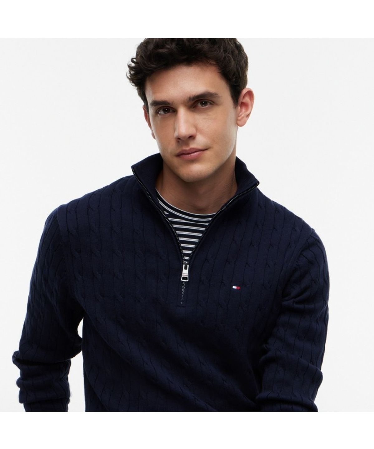 타미힐피거(TOMMY HILFIGER) 클래식 코튼 케이블 모크넥 하프 집업 (T12G7KPO130MT1DW5)
