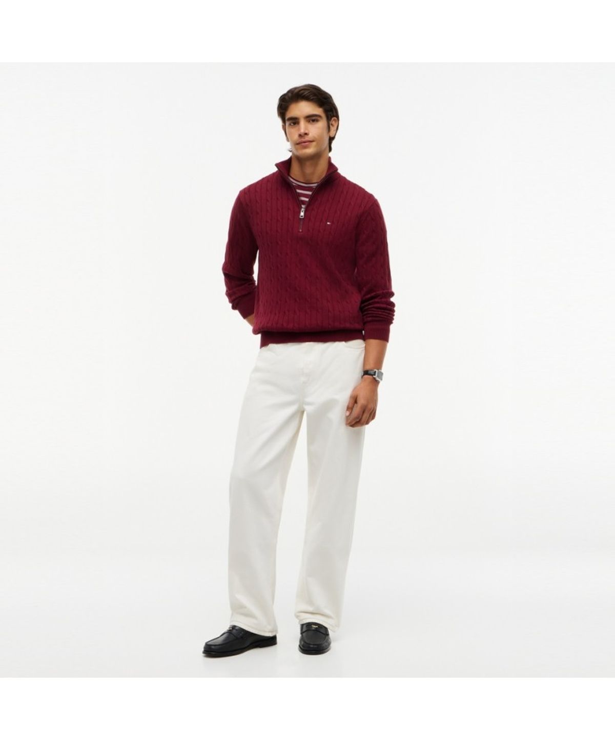 타미힐피거(TOMMY HILFIGER) 클래식 코튼 케이블 모크넥 하프 집업 (T12G7KPO130MT1VLP)