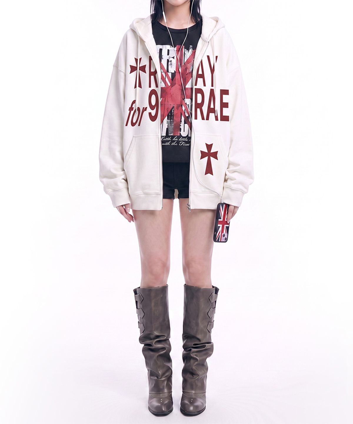 그레이버(GRAVER) [UNISEX]PRAY FOR 후드집업_White