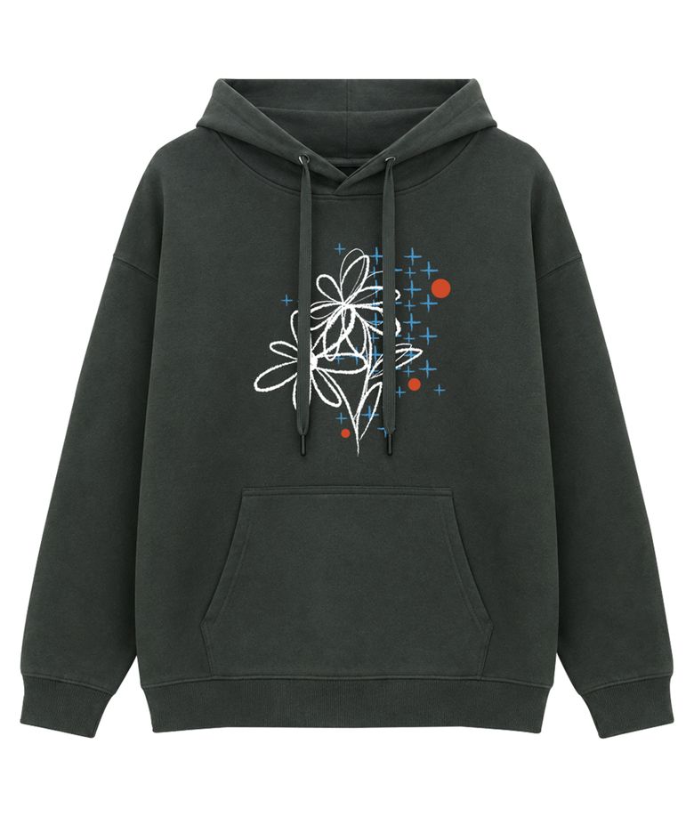 WILD SKETCH FLOWER HOODIE (Charcoal)