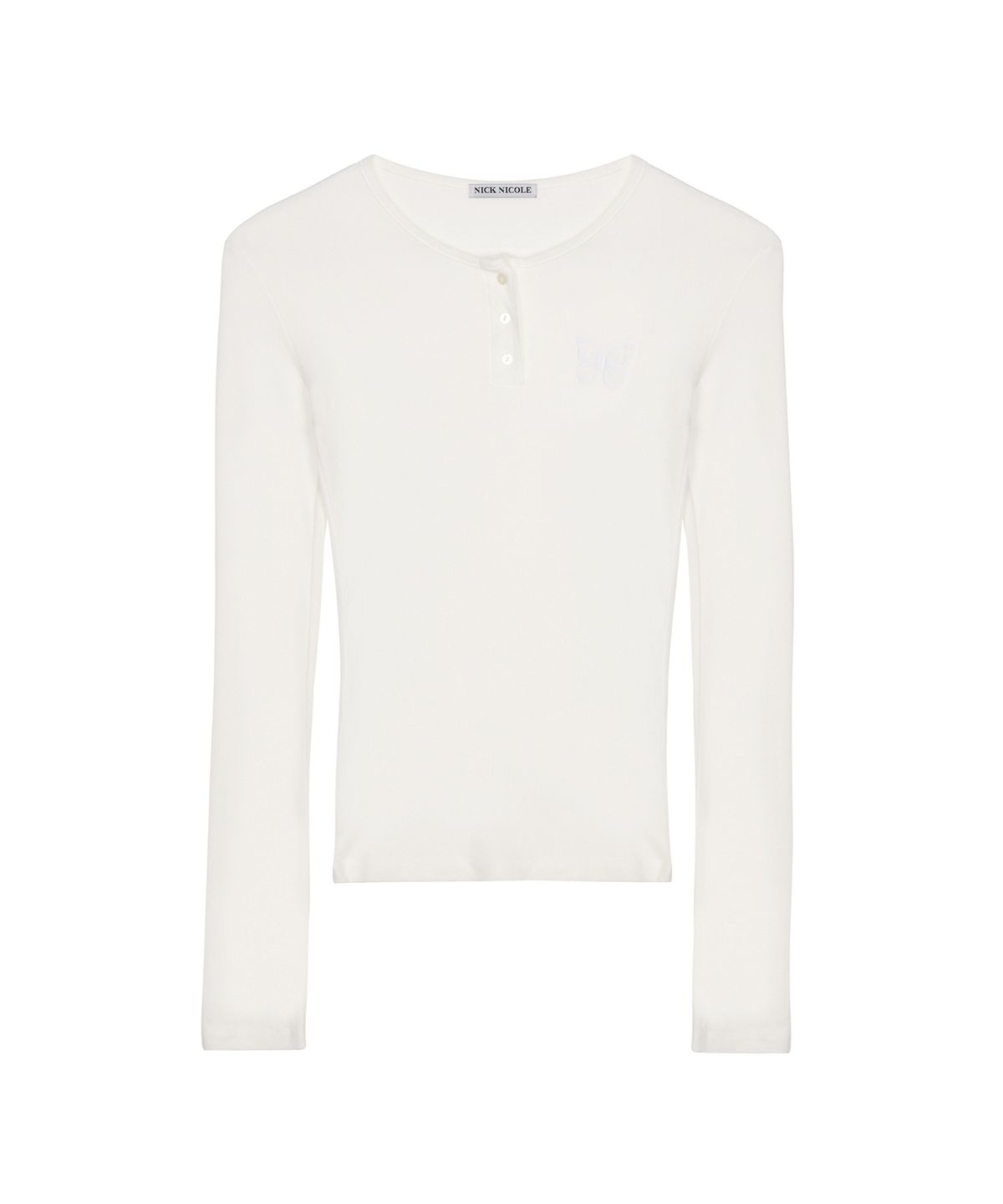 닉앤니콜(NICK&NICOLE) BUTTERFLY HENLEYNECK SLEEVE TOP_IVORY
