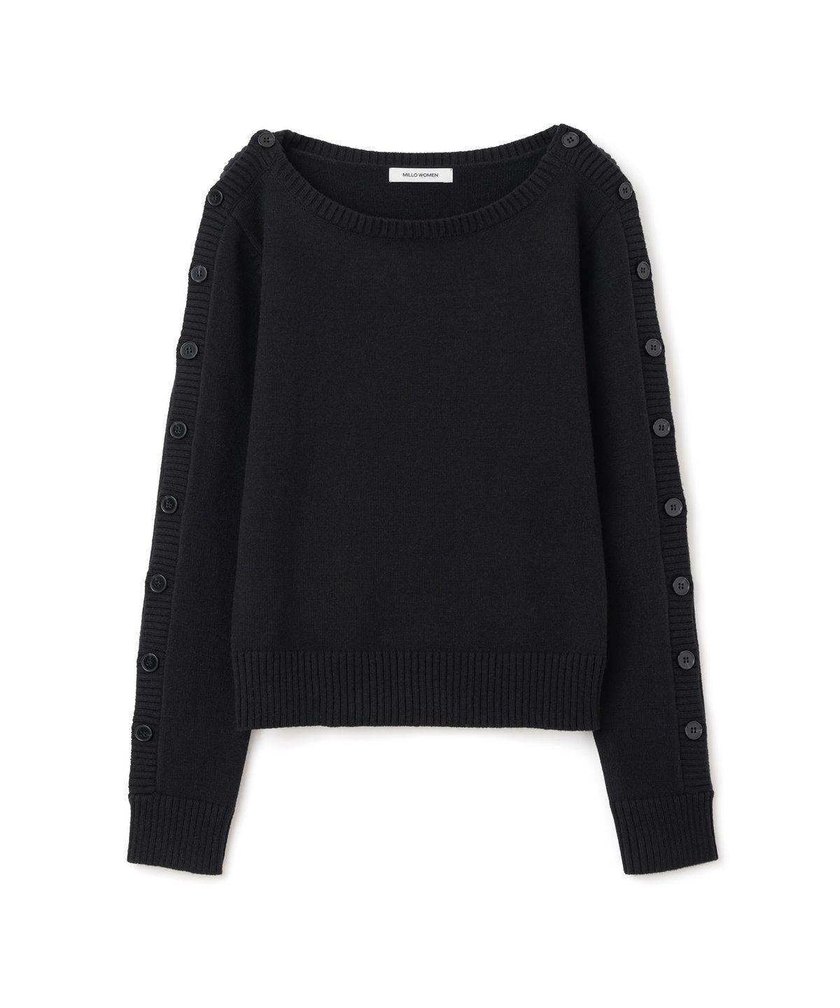 밀로 우먼(MILLO WOMEN) 보트 넥 버튼 니트 [블랙]