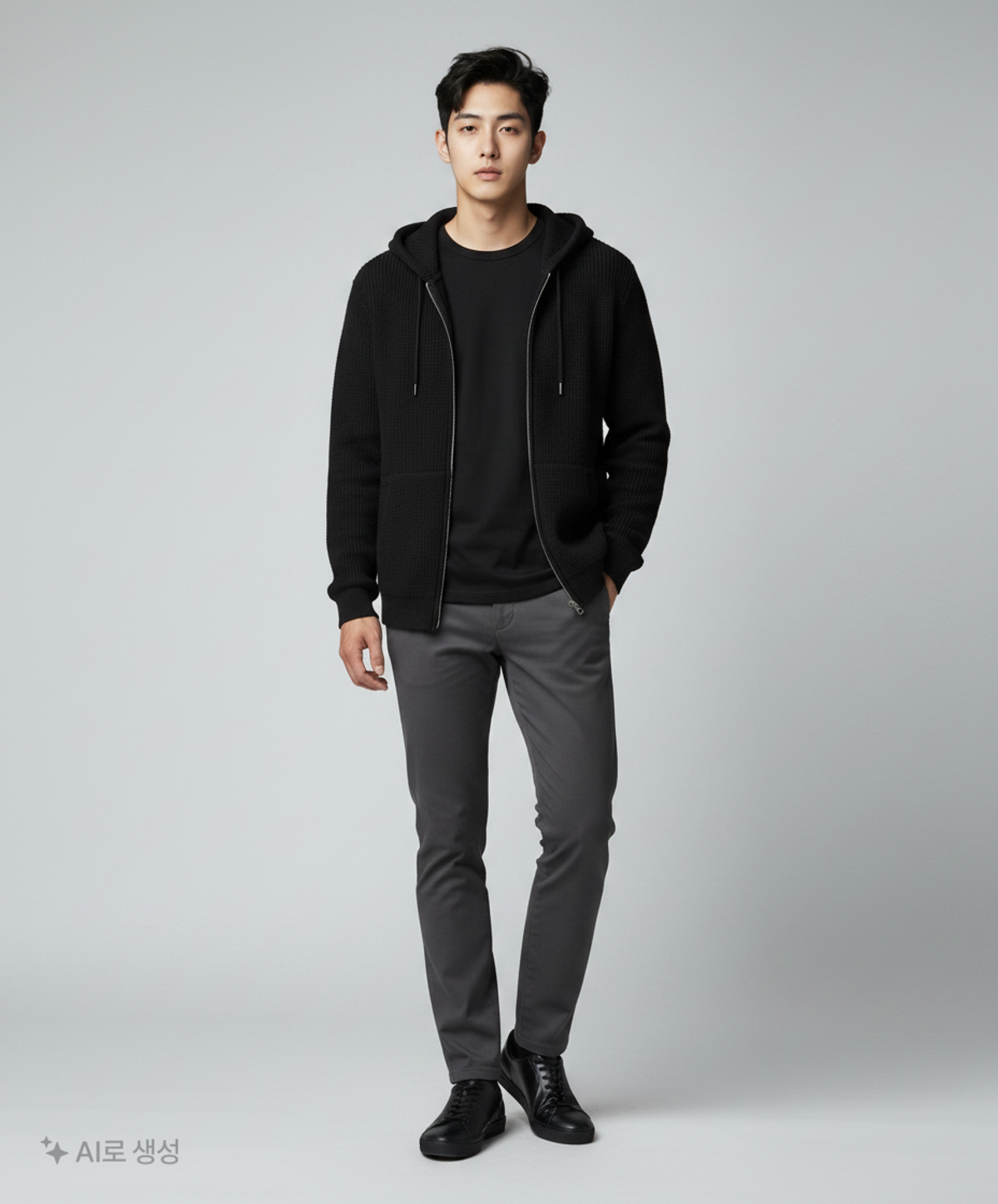 무신사 스탠다드(MUSINSA STANDARD) 리브드 후디드 니트 [블랙] XXL