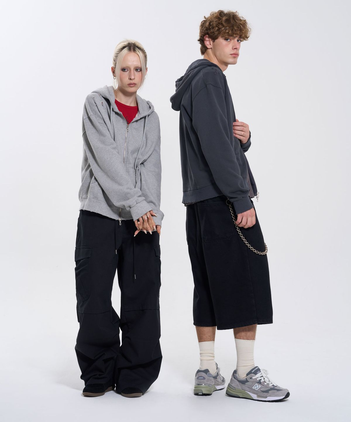 필프(PEALP) DISTRESSED WASHED HOODIE ZIP-UP 64 (MELANGE GRAY)