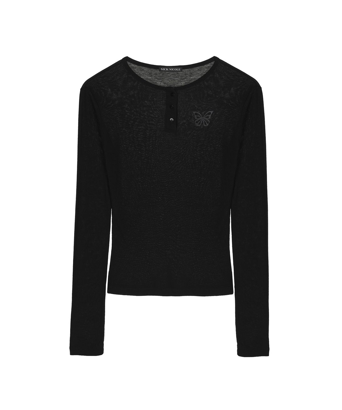 닉앤니콜(NICK&NICOLE) BUTTERFLY HENLEYNECK SLEEVE TOP_BLACK