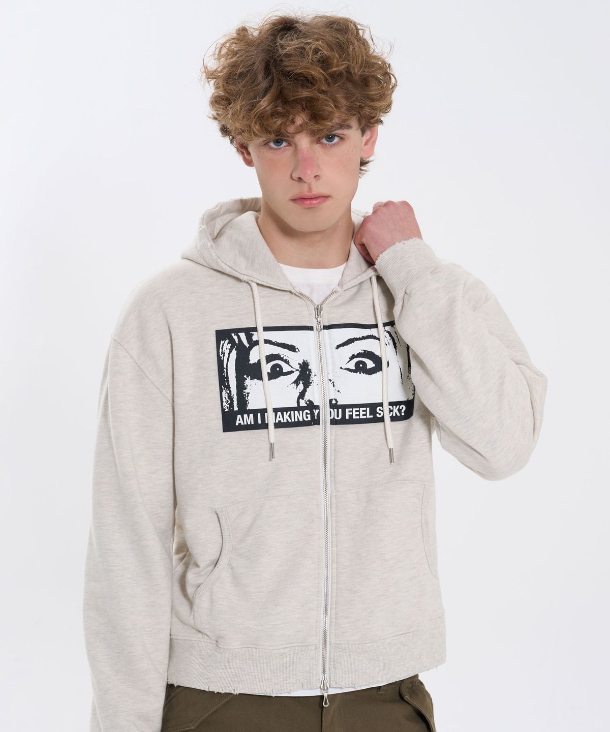 필프(PEALP) SICK FACE WASHED HOODIE ZIP-UP 65 (OATMEAL)