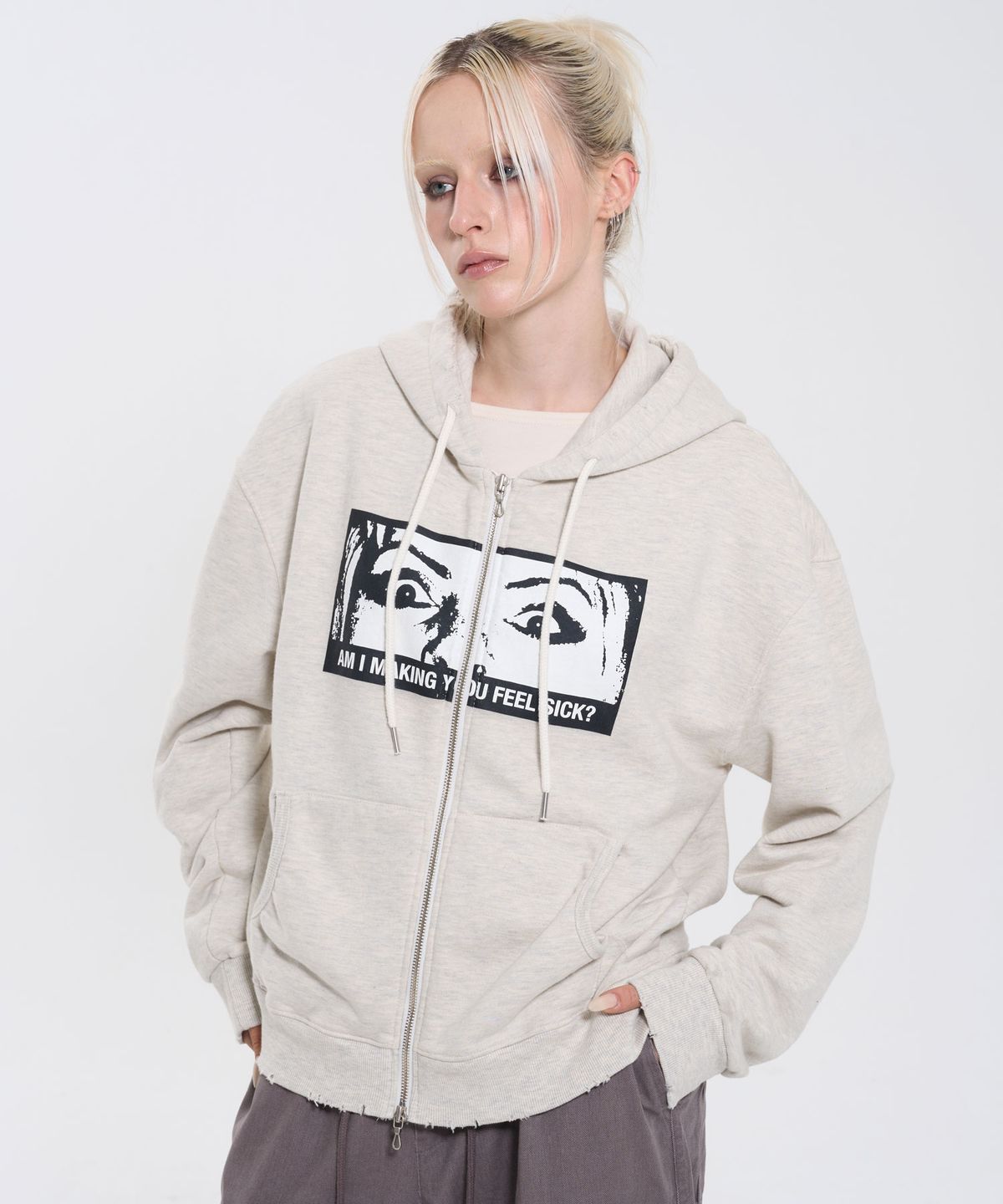 필프(PEALP) SICK FACE WASHED HOODIE ZIP-UP 65 (OATMEAL)