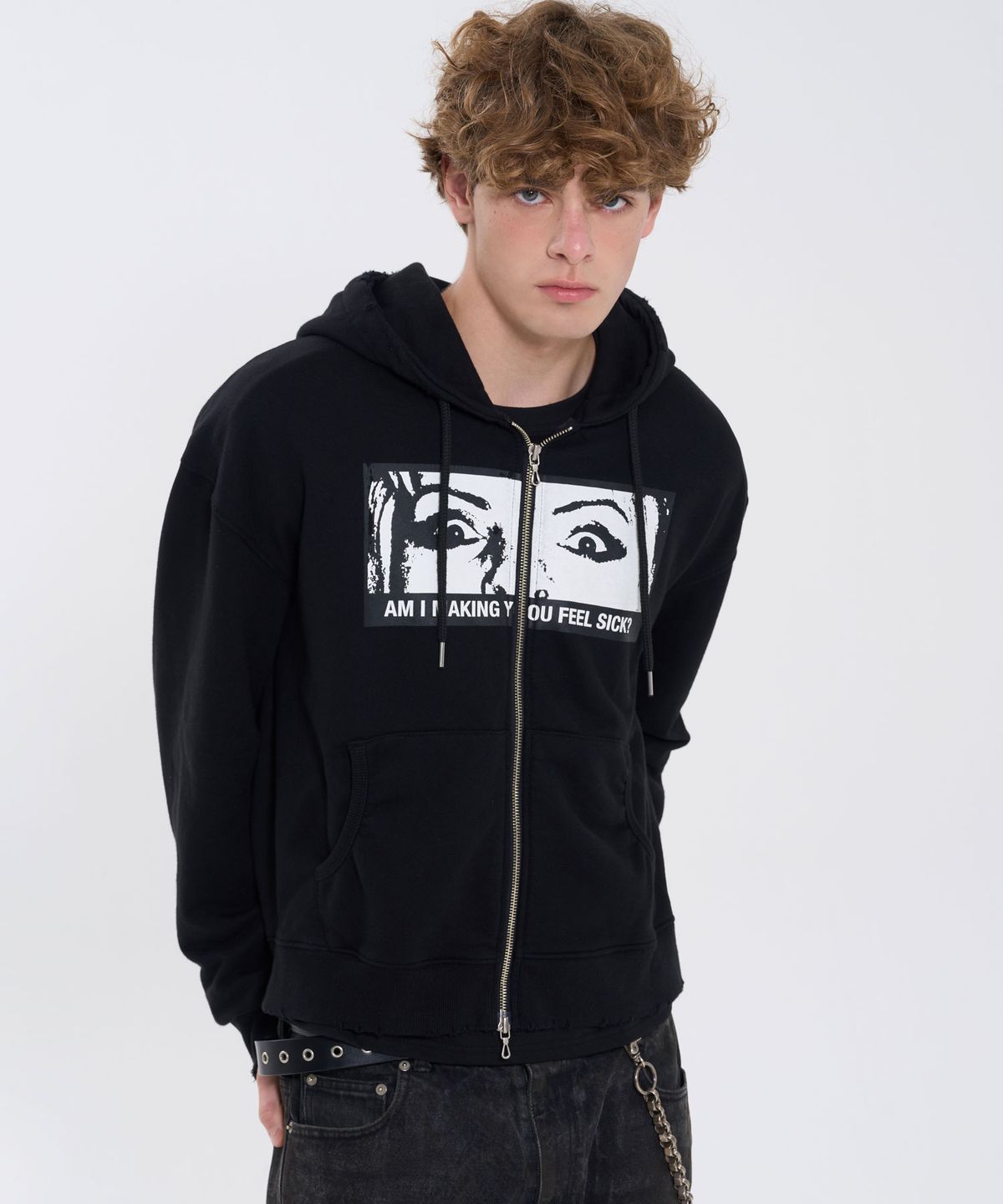 필프(PEALP) SICK FACE WASHED HOODIE ZIP-UP 65 (BLACK)