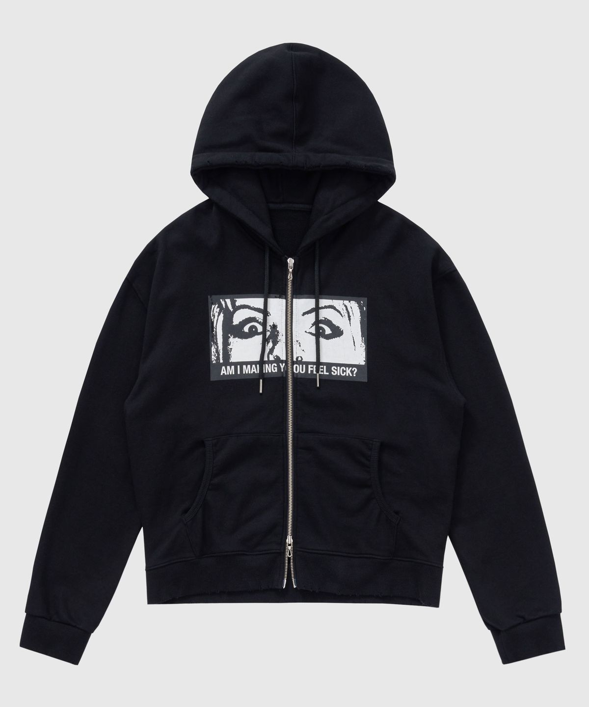 필프(PEALP) SICK FACE WASHED HOODIE ZIP-UP 65 (BLACK)