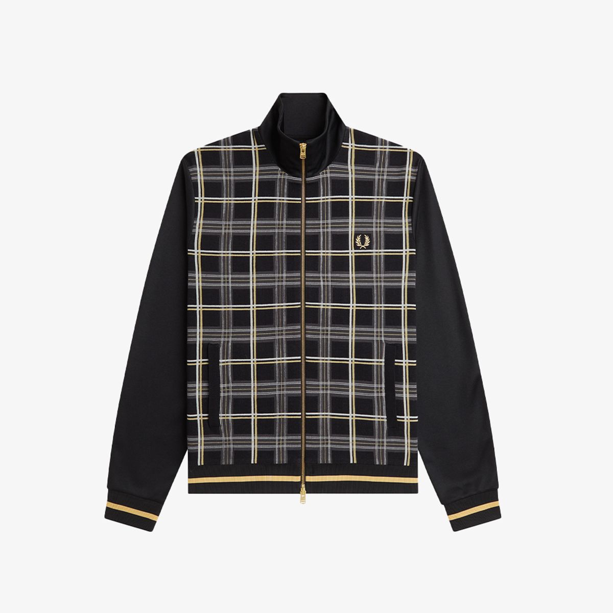 프레드페리(FRED PERRY) [Sharp] 타탄 니트 프론트 트랙 재킷 - 블랙 AFPM2G33329-102
