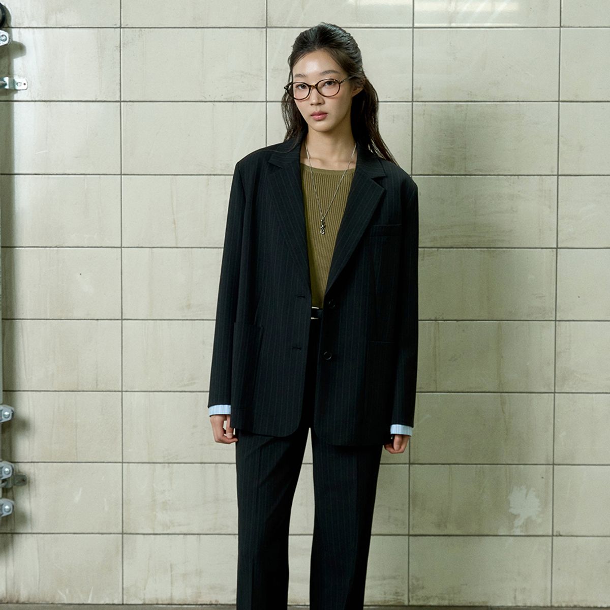 랩(LAP) 사선백절개소매배색 자켓 AS3WJ861