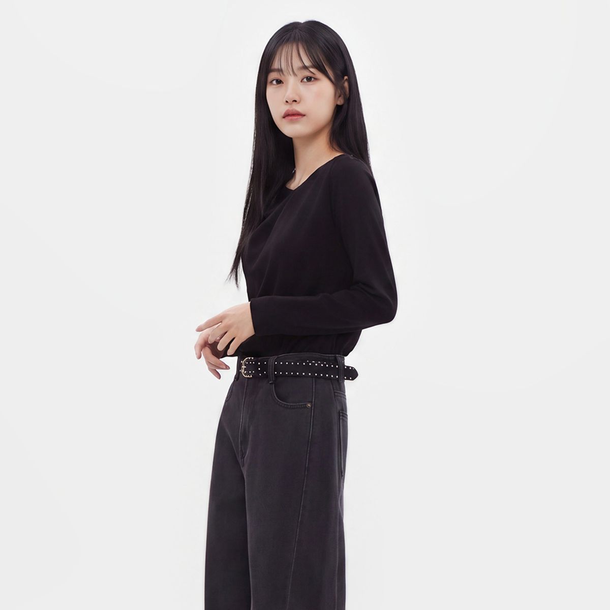 랩(LAP) 사선절개 와이드 데님 팬츠 AS3DP860