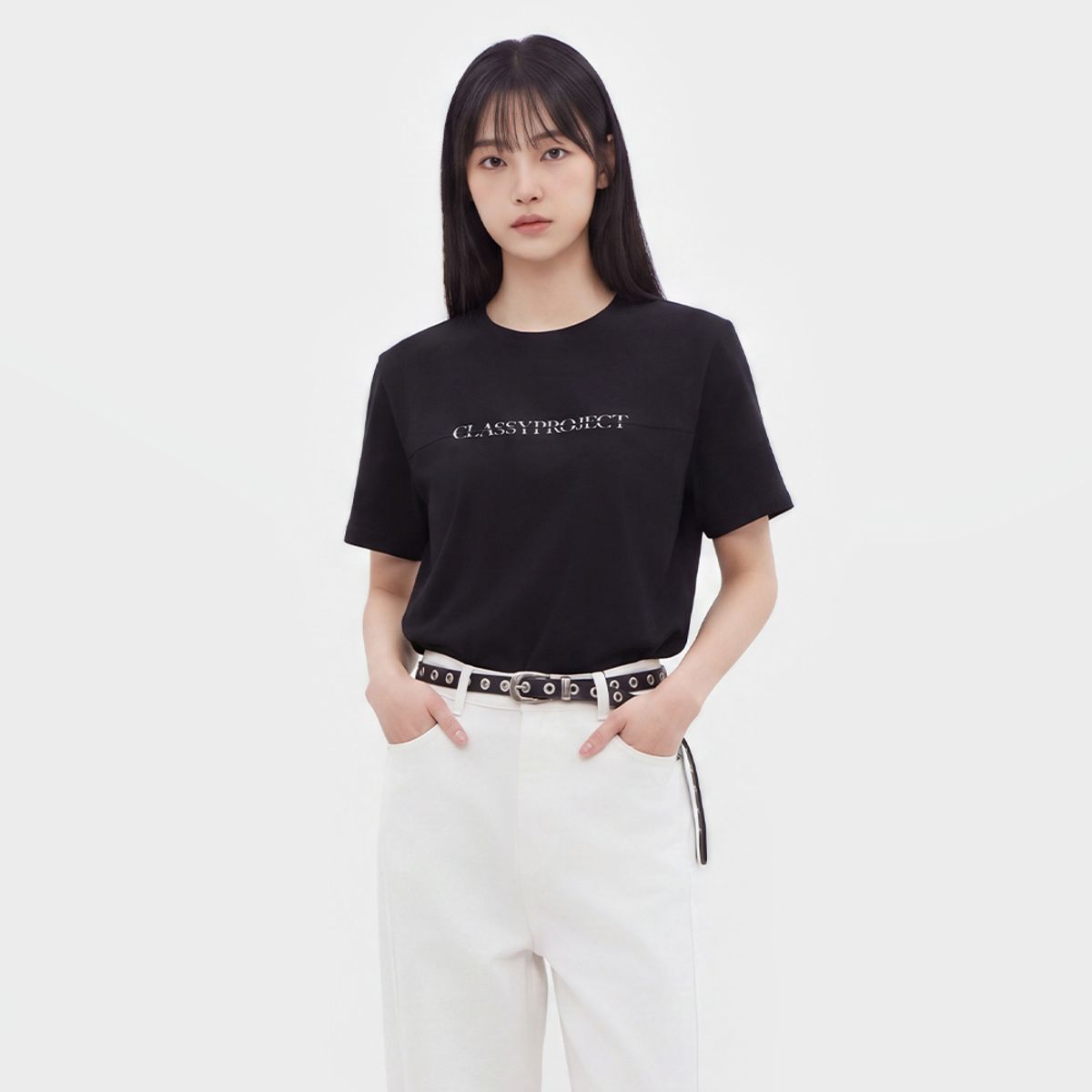 랩(LAP) 사선절개 와이드 데님 팬츠 AS3DP860