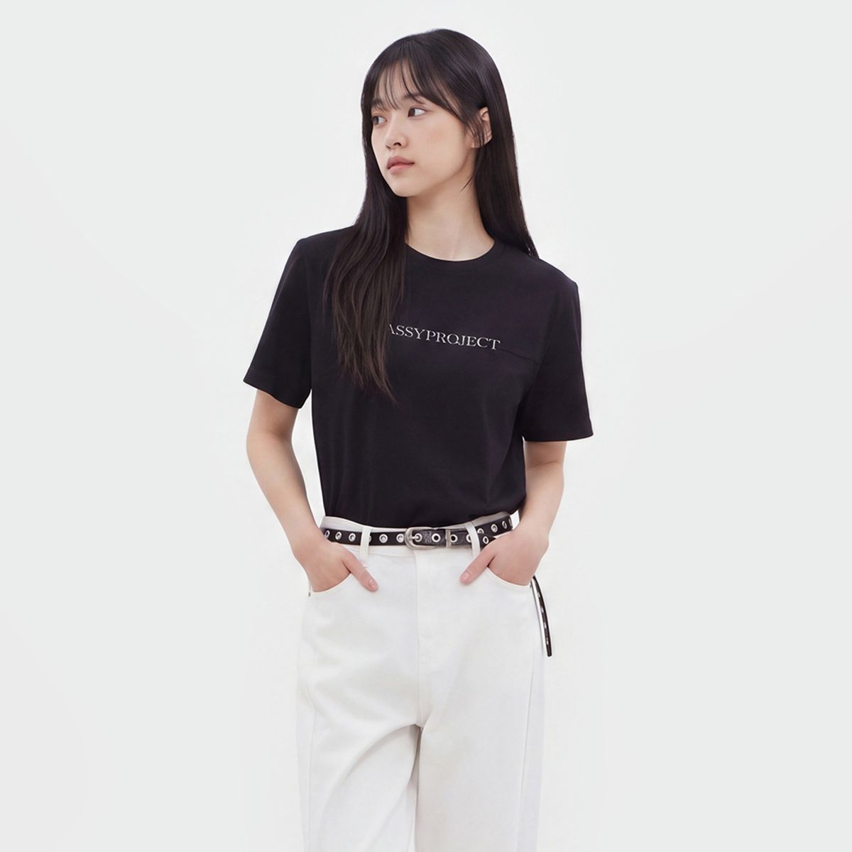 랩(LAP) 사선절개 와이드 데님 팬츠 AS3DP860