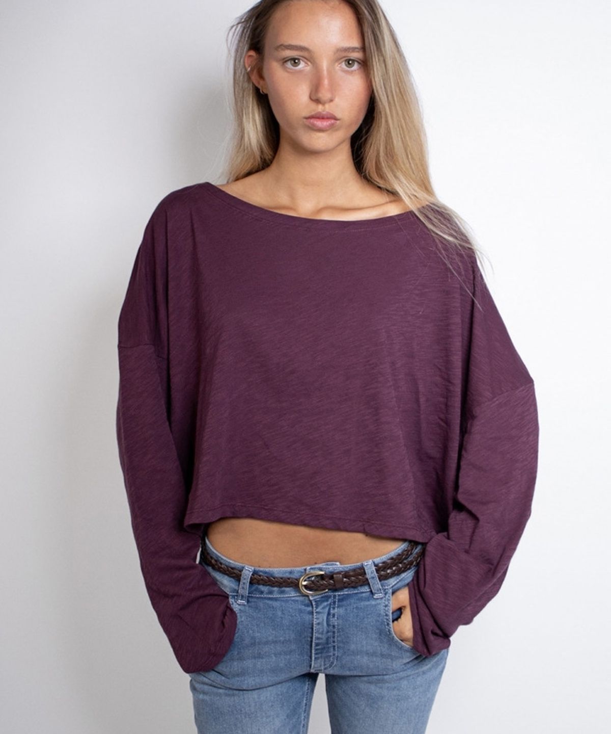 섭듀드(SUBDUED) Boat-neck T-shirt (PLUM)