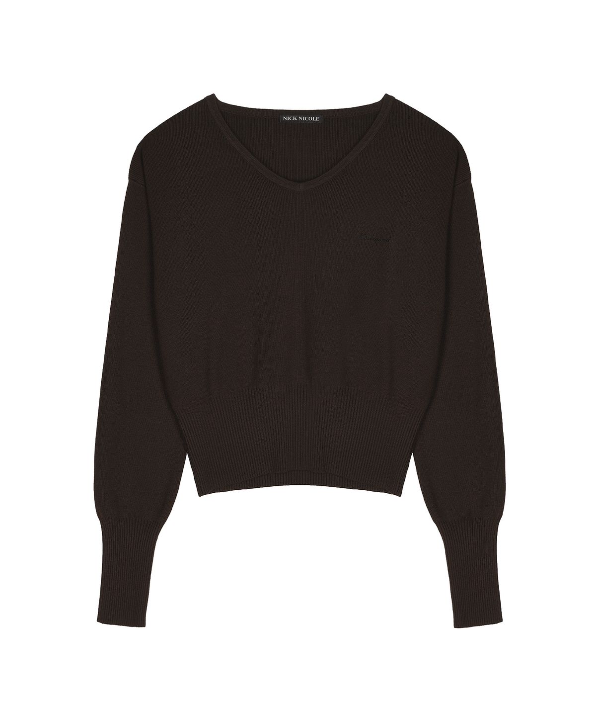 닉앤니콜(NICK&NICOLE) V NECK RIB KNIT TOP_BROWN