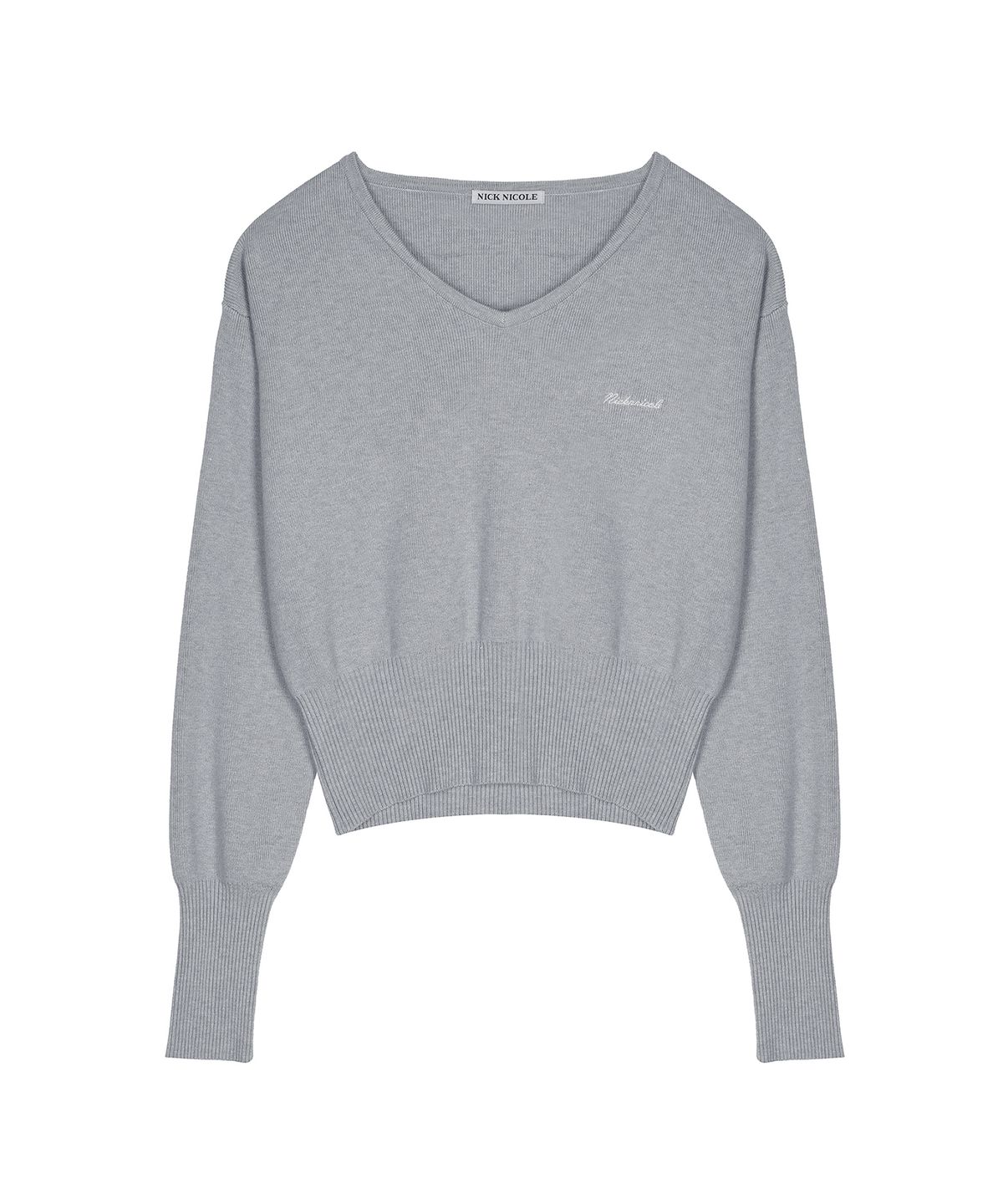 닉앤니콜(NICK&NICOLE) V NECK RIB KNIT TOP_GRAY