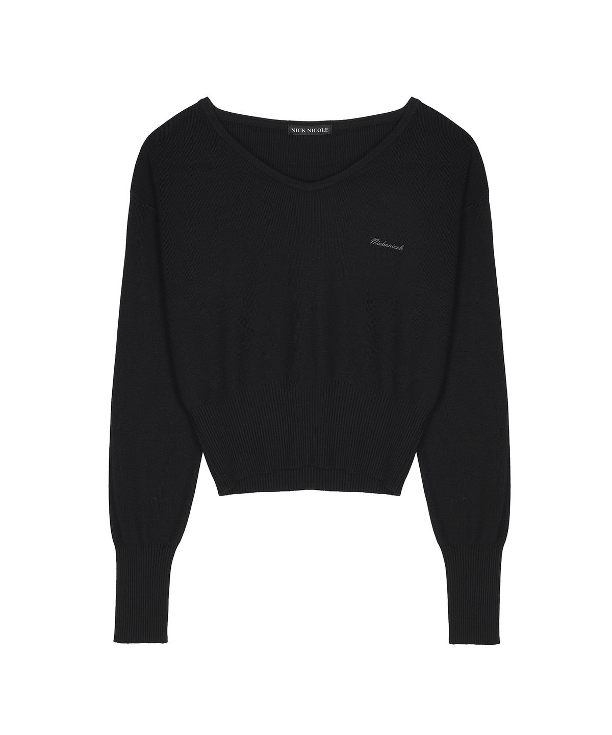 닉앤니콜(NICK&NICOLE) V NECK RIB KNIT TOP_BLACK