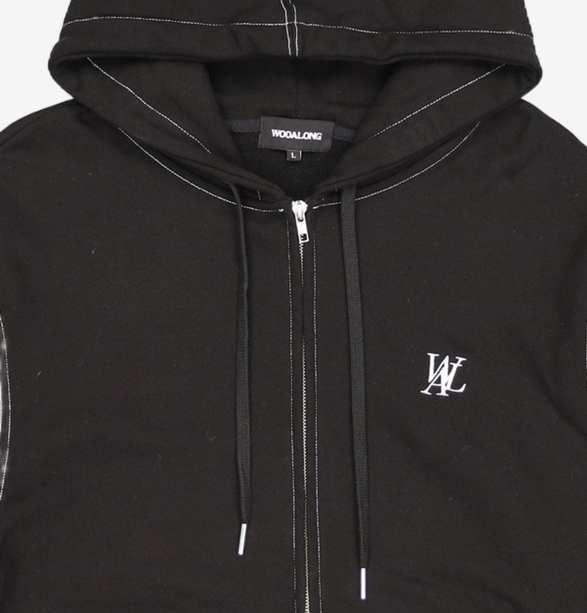 우알롱(WOOALONG) WAL signature stitch hood zip-up - BLACK L