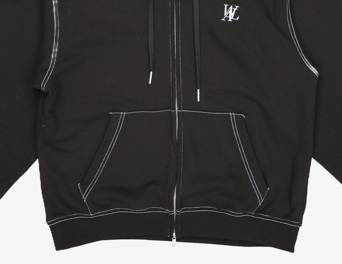 우알롱(WOOALONG) WAL signature stitch hood zip-up - BLACK L