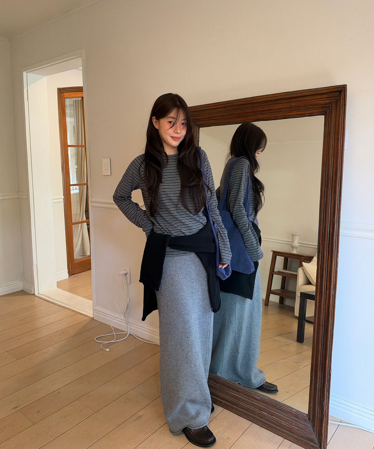 108파운드(108POUND) Giselle Knit Maxi Skirt_Melange Gray