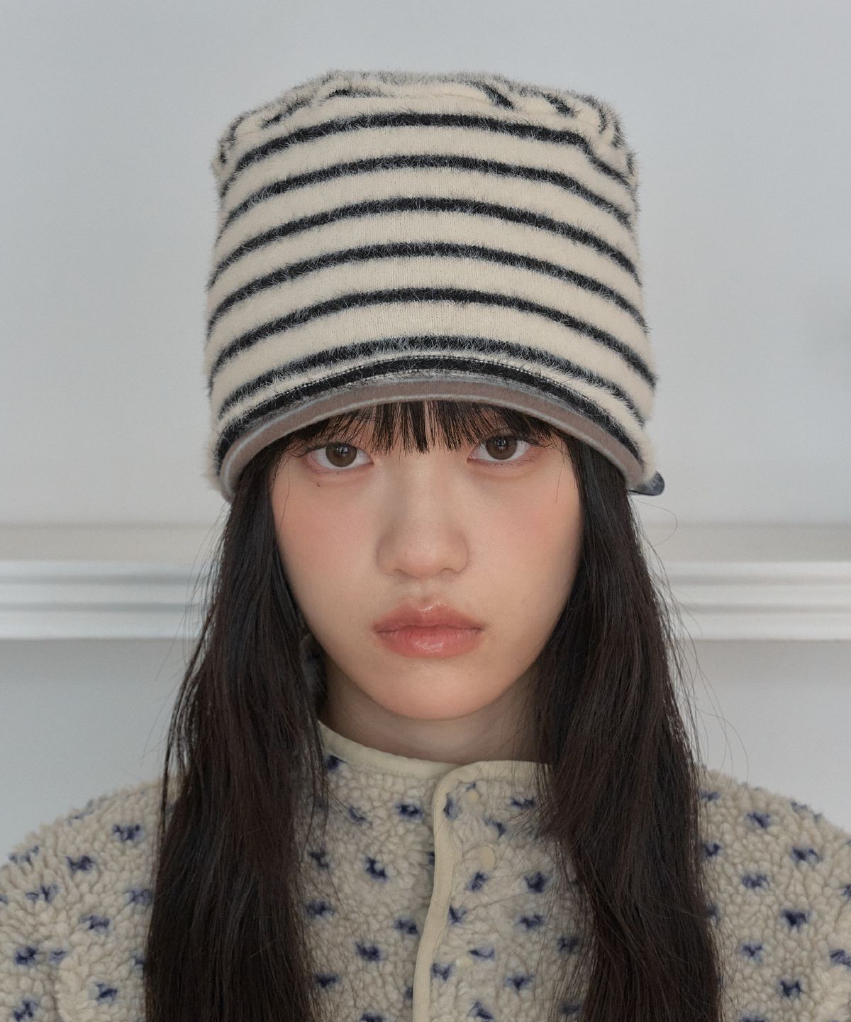 포에지담(POESIEDAME) DOUBLE STRIPE BEANIE IN CREAM
