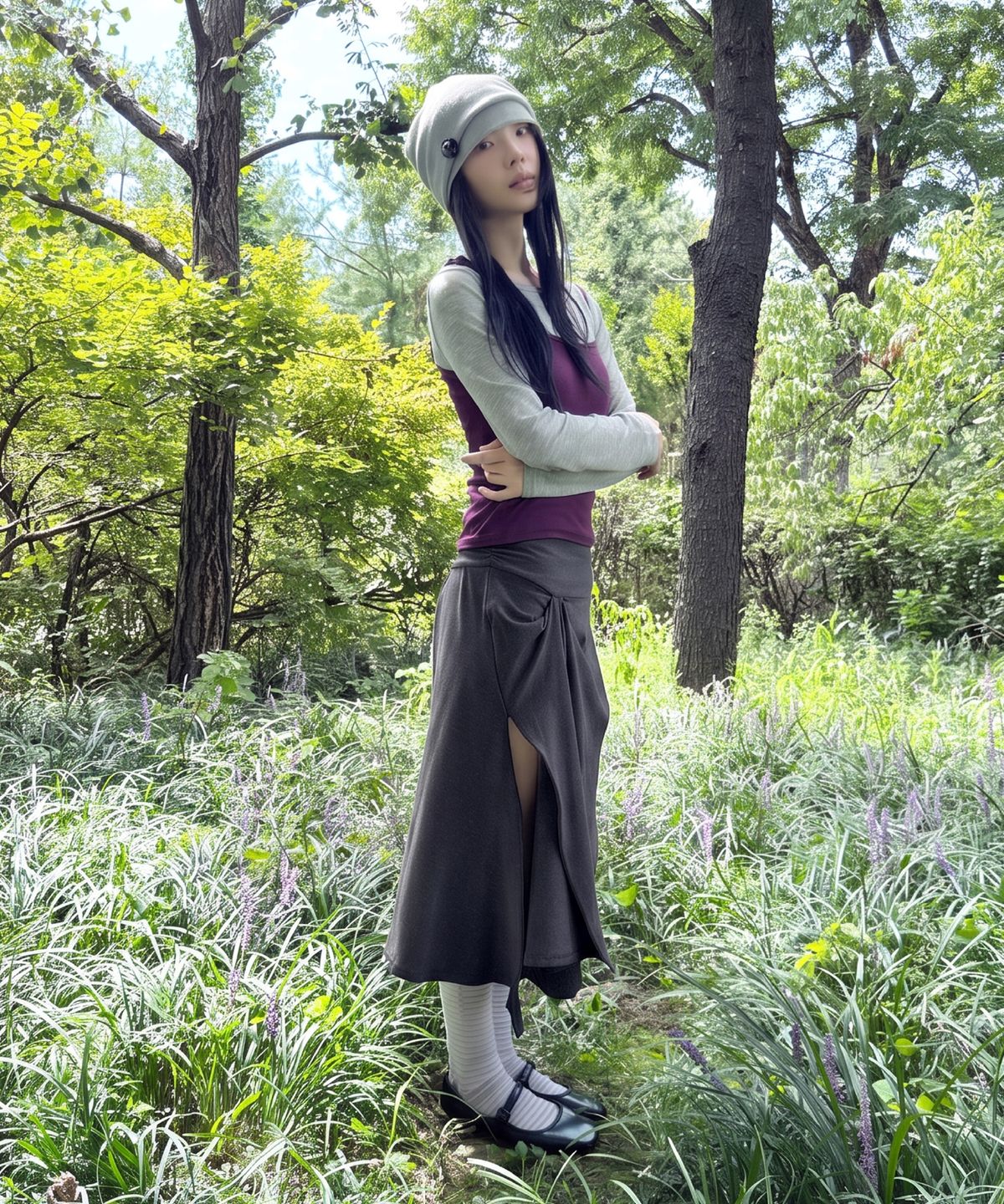 에프디알(FDR) Osl Drape Zipper Wrap Skirt_Charcoal