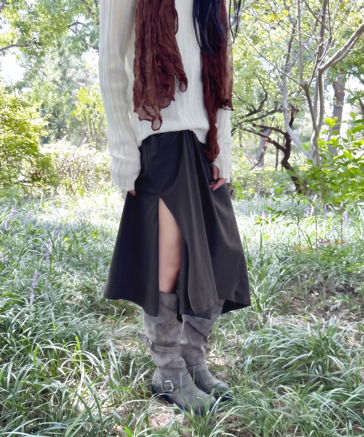에프디알(FDR) Osl Drape Zipper Wrap Skirt_Black
