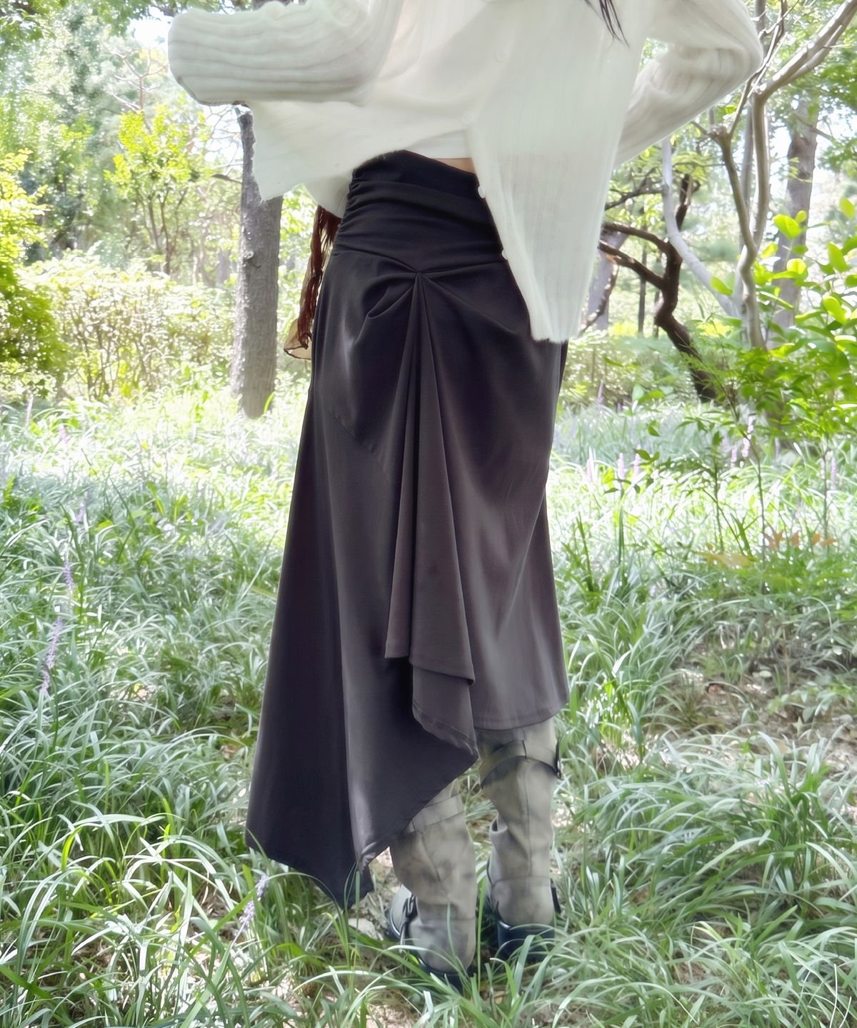 에프디알(FDR) Osl Drape Zipper Wrap Skirt_Black