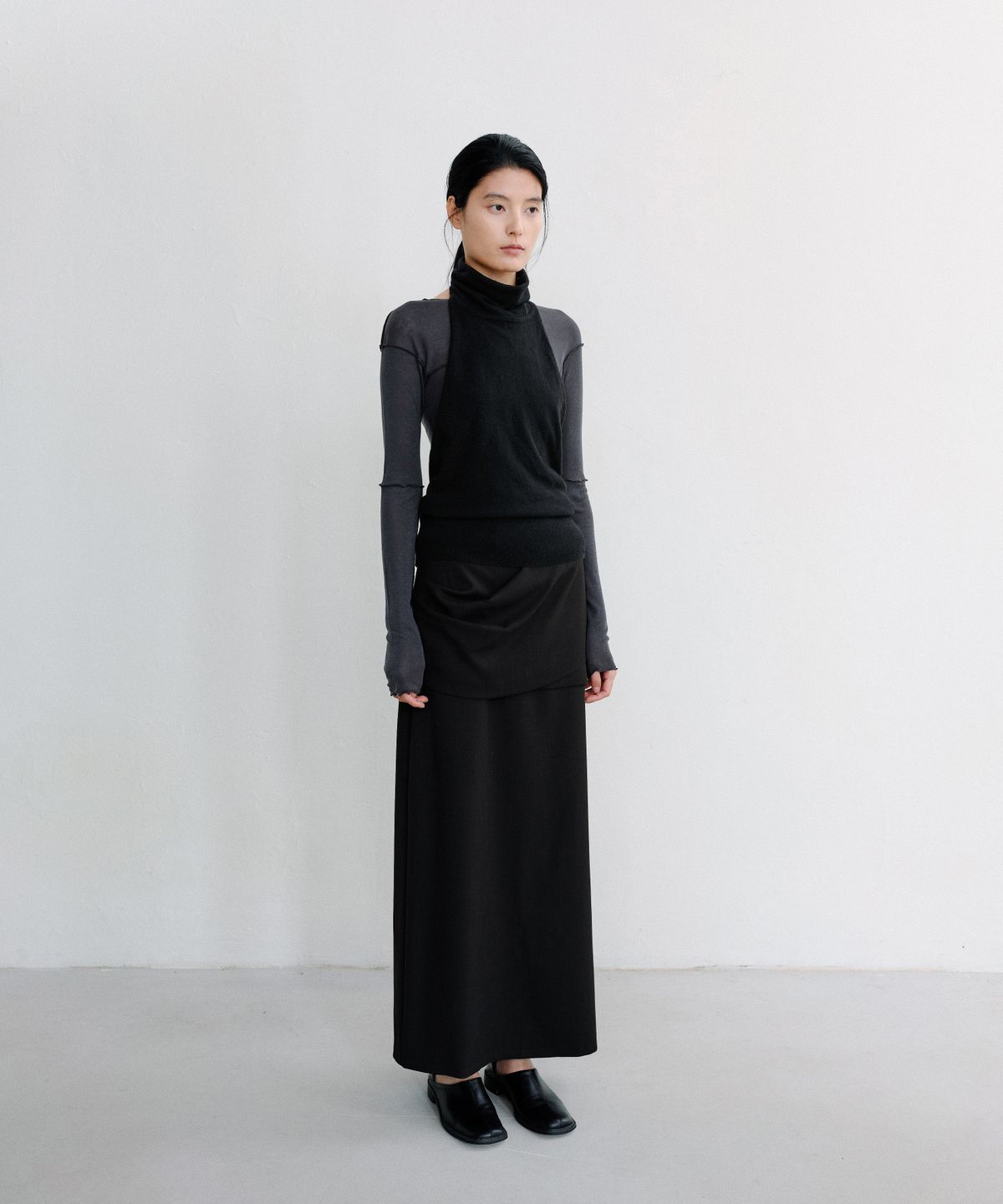 로우타이드(LOW TIDE) OVERLAP LAYER MAXI SKIRT [BLACK]