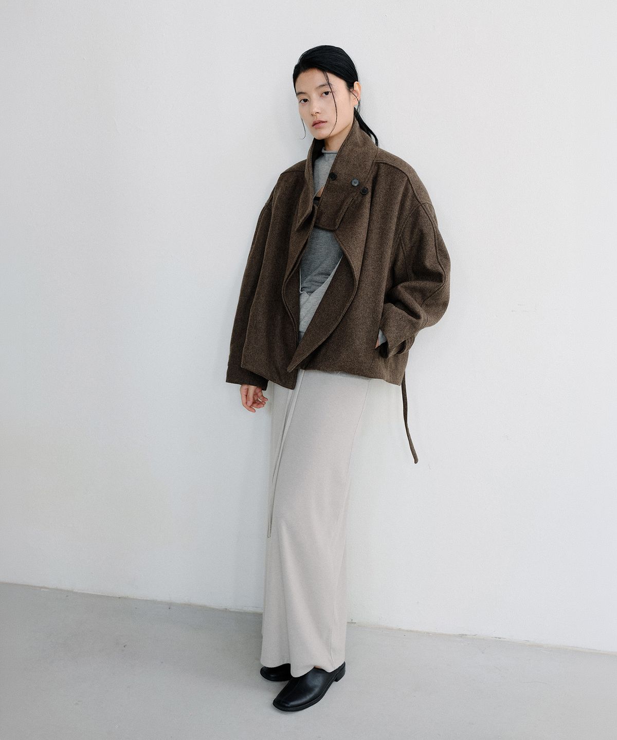 로우타이드(LOW TIDE) SOFT BRUSHED MAXI SKIRT [GREY]