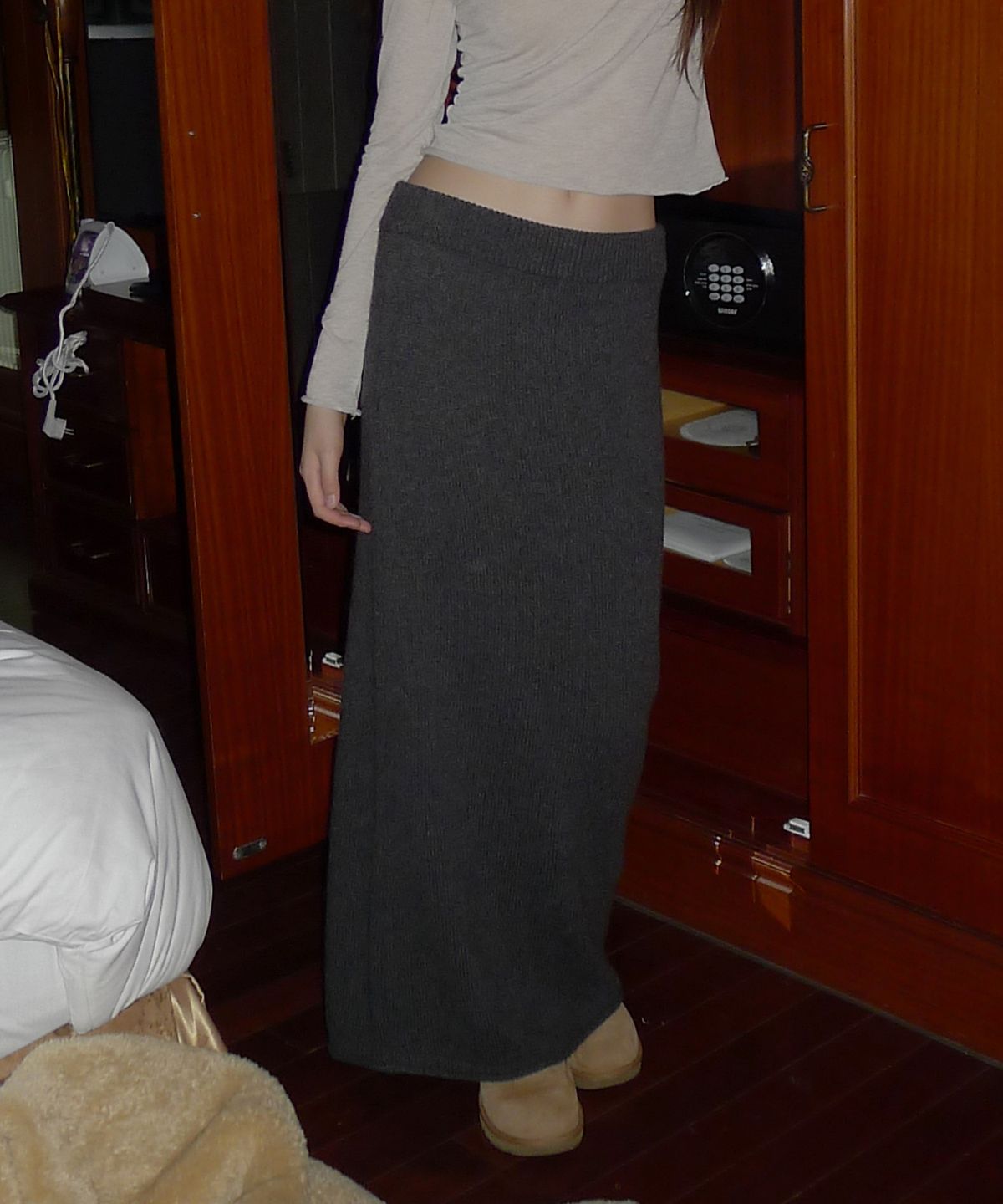 108파운드(108POUND) Giselle Knit Maxi Skirt_Charcoal