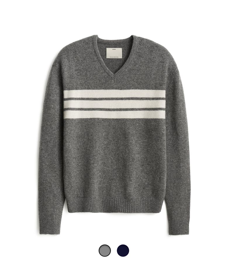 Cashmere V-neck Stripe Knit - 2 Color