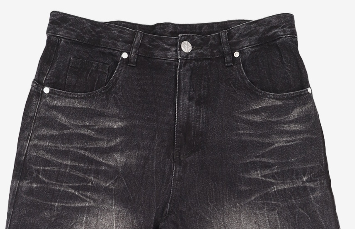 노매뉴얼(NOMANUAL) WASHED JUMBO DENIM PANTS - WASHED BLACK L