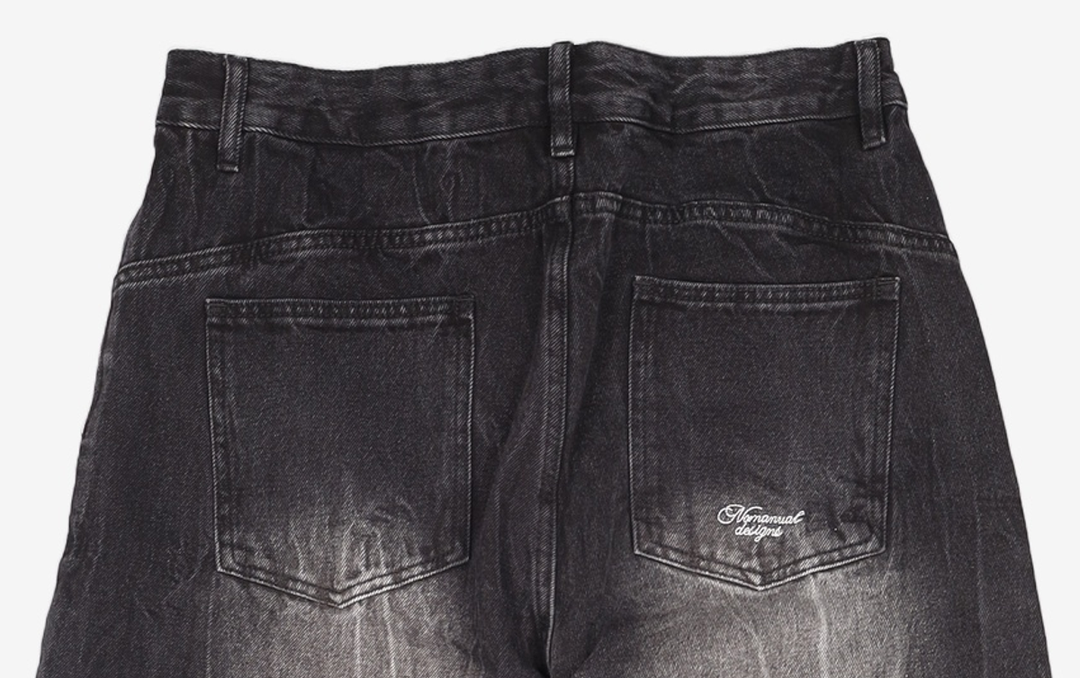노매뉴얼(NOMANUAL) WASHED JUMBO DENIM PANTS - WASHED BLACK L