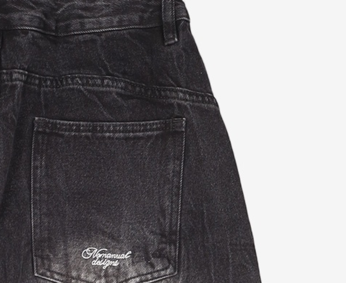 노매뉴얼(NOMANUAL) WASHED JUMBO DENIM PANTS - WASHED BLACK L