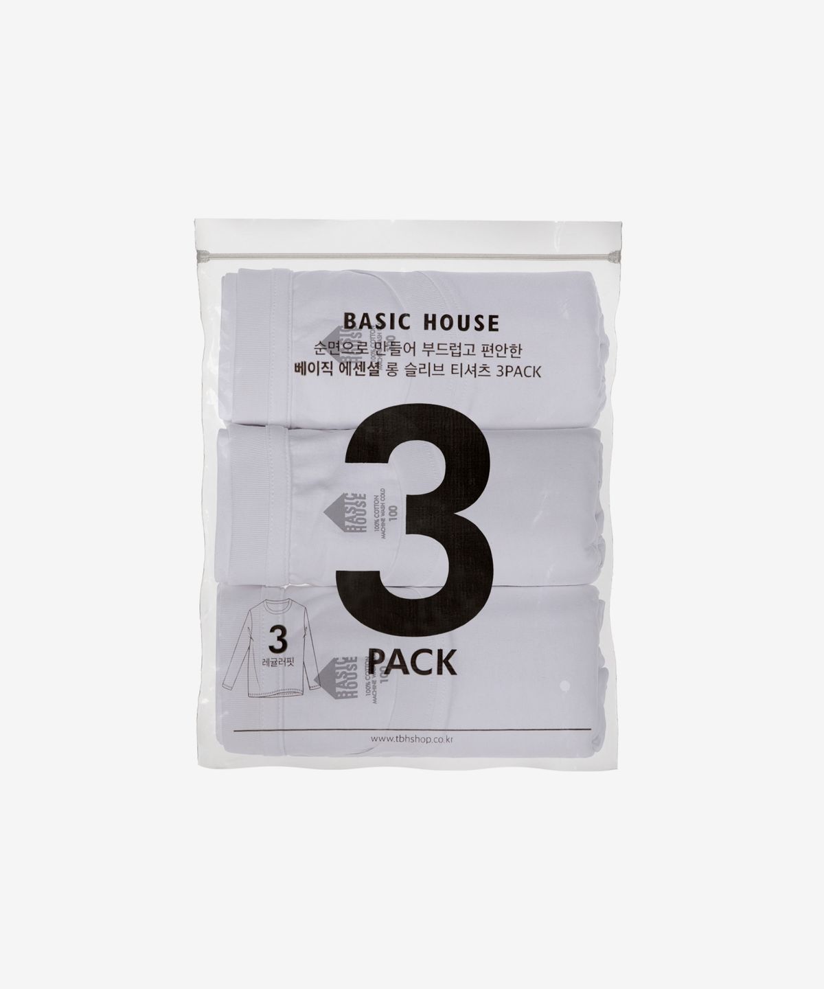 베이직하우스(BASIC HOUSE) [3PACK] 순면 30수 레귤러핏 라운드넥 긴팔티셔츠 (3팩)
