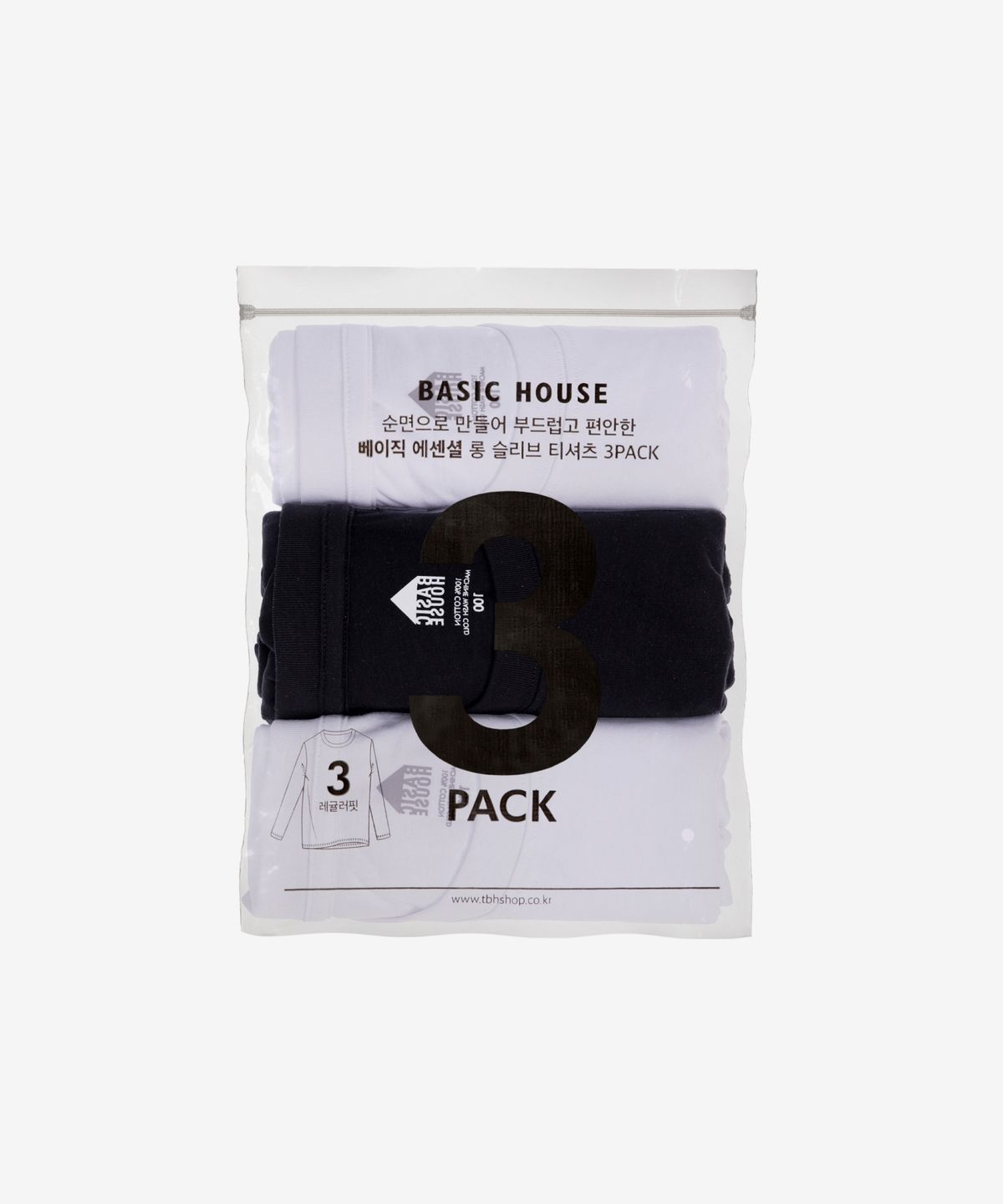 베이직하우스(BASIC HOUSE) [3PACK] 순면 30수 레귤러핏 라운드넥 긴팔티셔츠 (3팩)