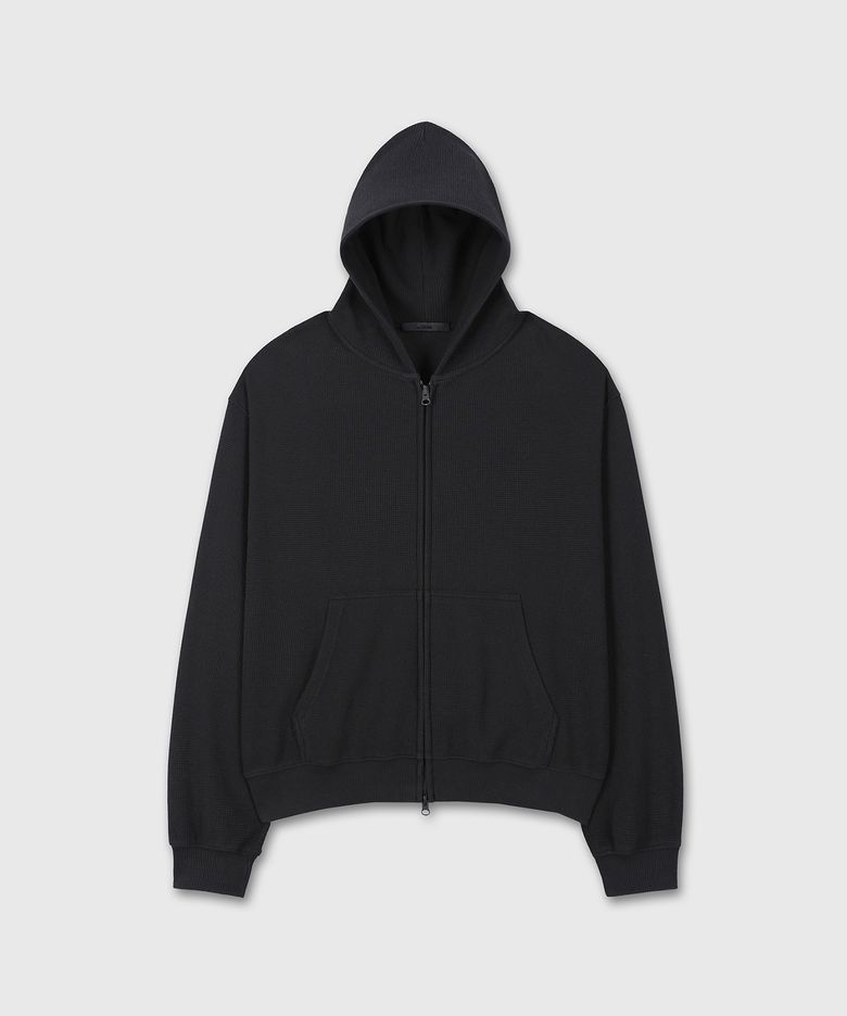 UNIFORM WAFFLE CROP HOOD ZIP-UP (BLACK)